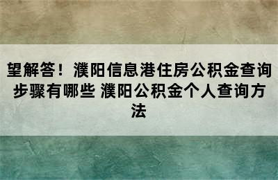 望解答！濮阳信息港住房公积金查询步骤有哪些 濮阳公积金个人查询方法